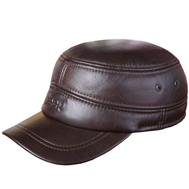 %100 Leather Brown Jeep Cap